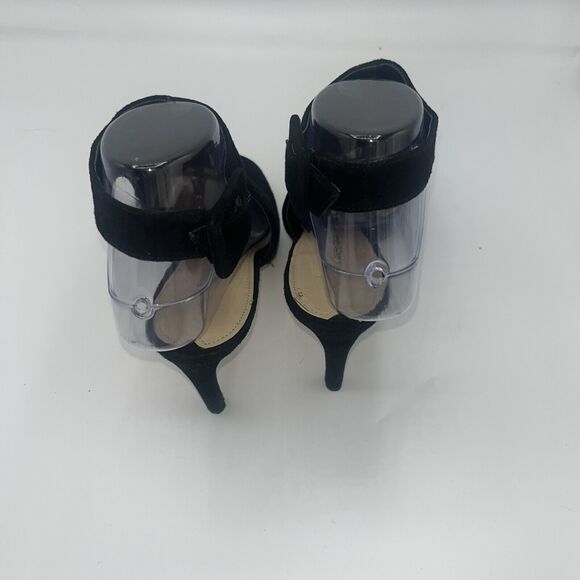 Via Spiga 6.5 Black Suede Peep Toe Buckle Strap Heels - Picture 4 of 7